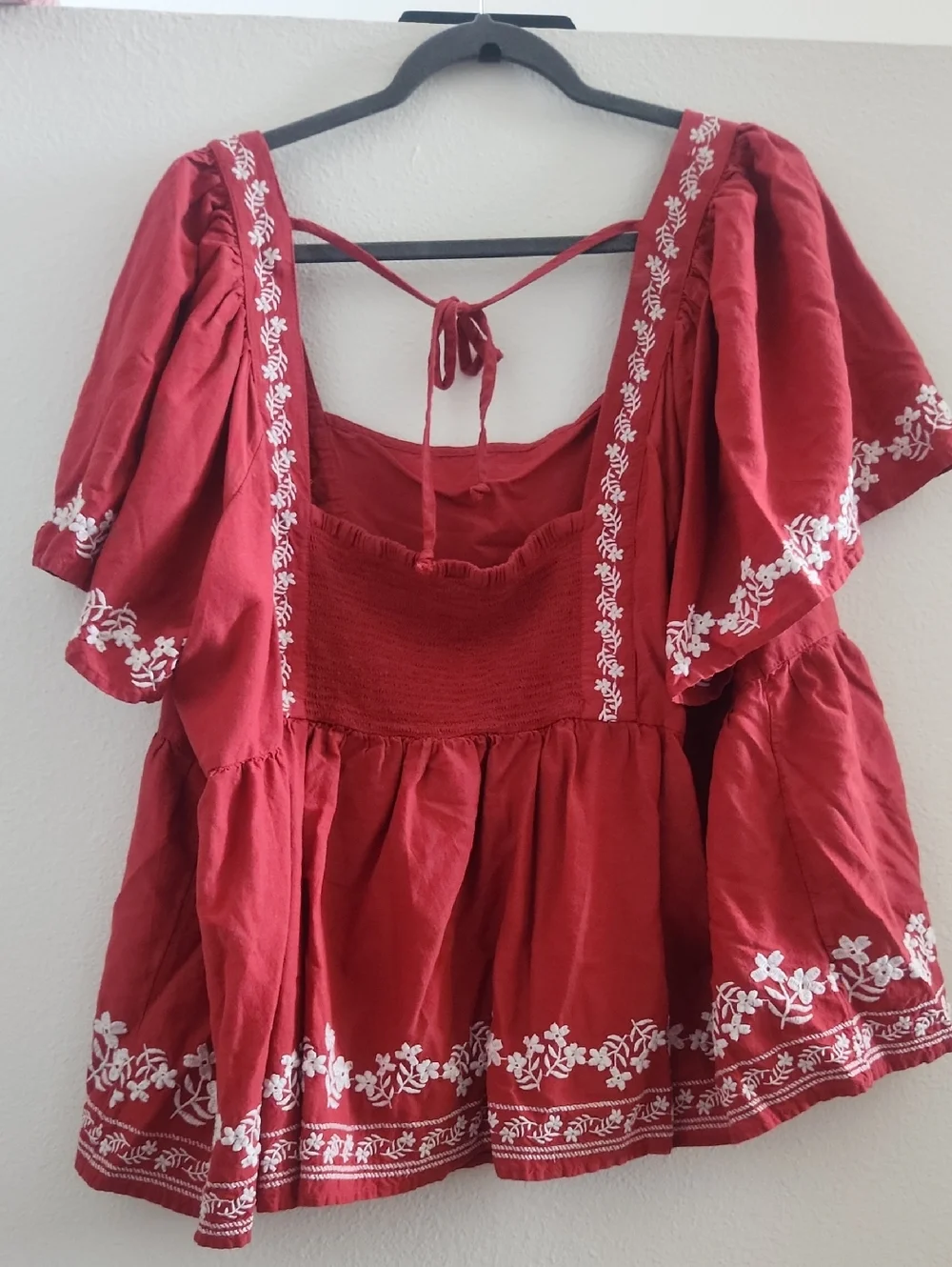 Old Navy Red Embroidered Peasant Blouse